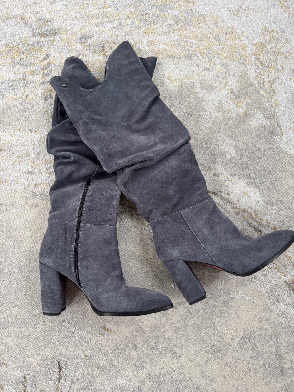 Manila Grace Slouch Knee-High Boots in Grey Suede